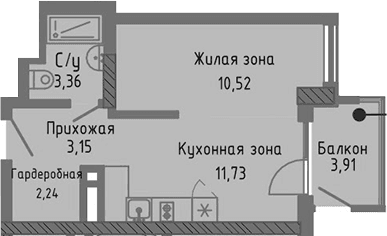 Студия, 31 м²