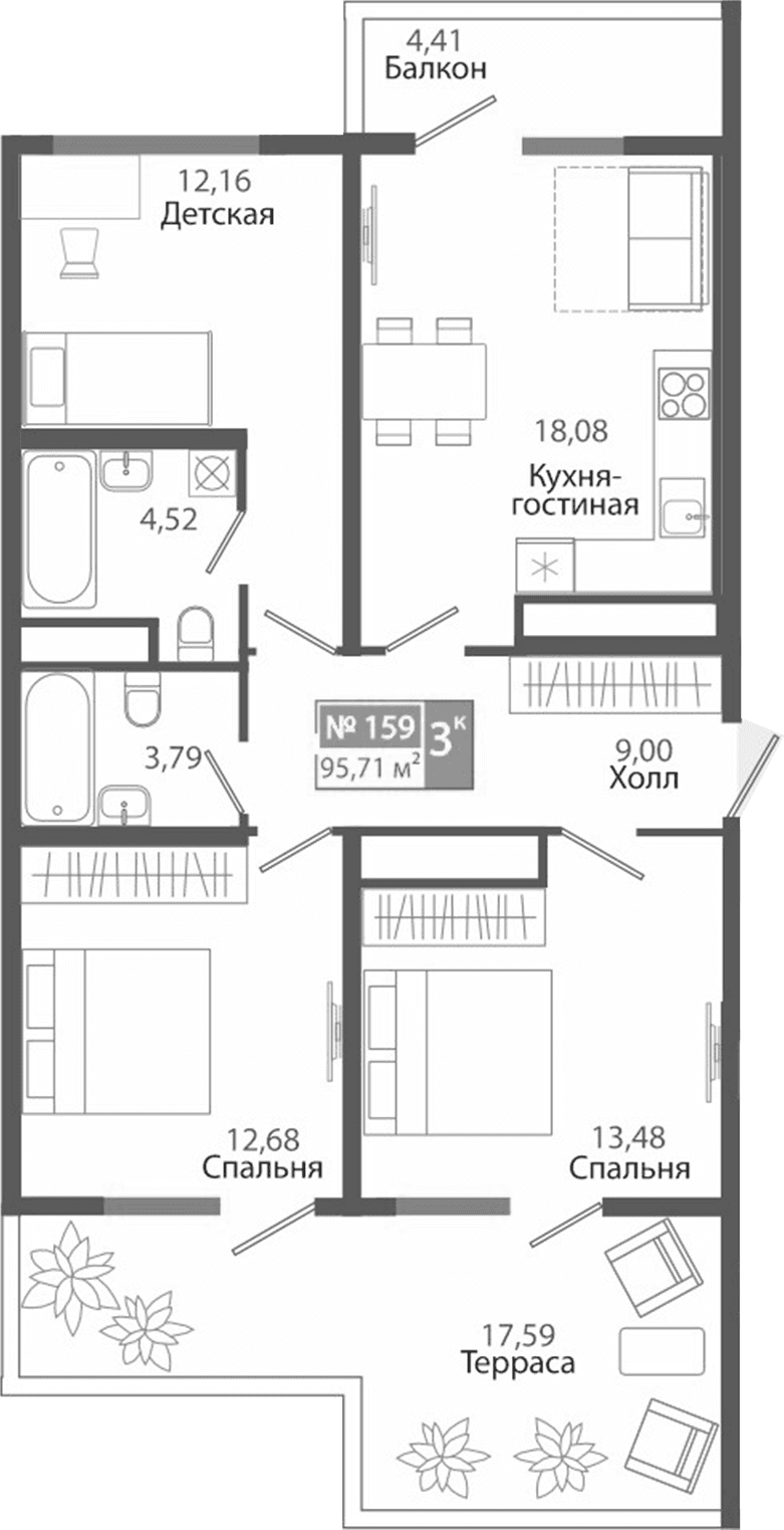 3-комн., 73.71 м²