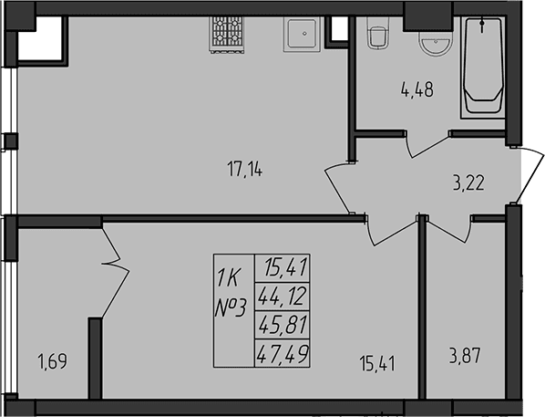 1-комн., 44.12 м²