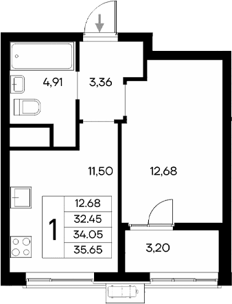 1-комн., 32.45 м²