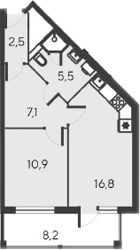 2-комн., 42.8 м²