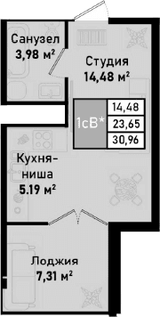Студия, 23.65 м²