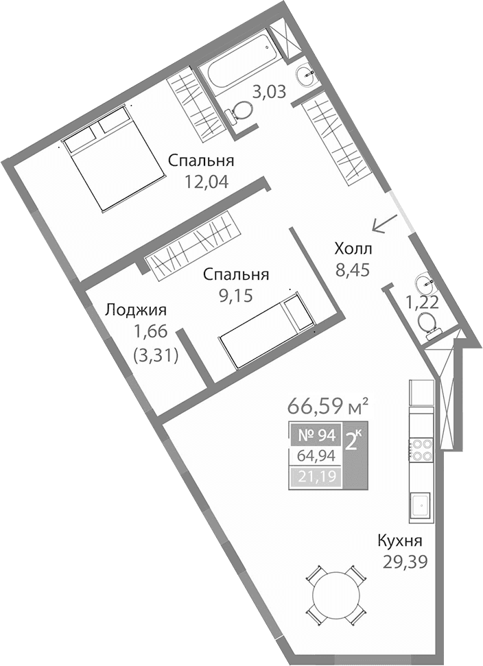 2-комн., 63.28 м²