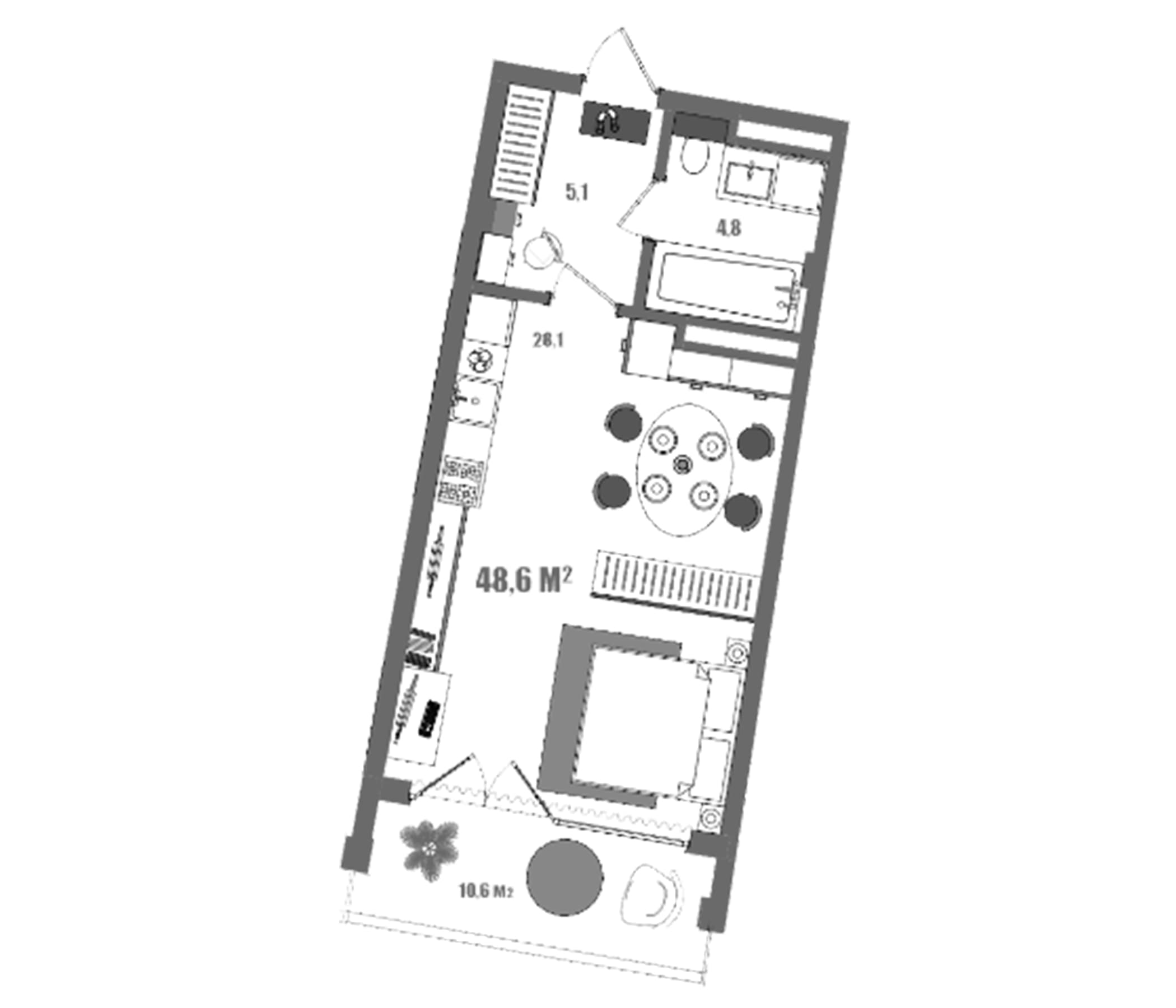 Студия, 38 м²