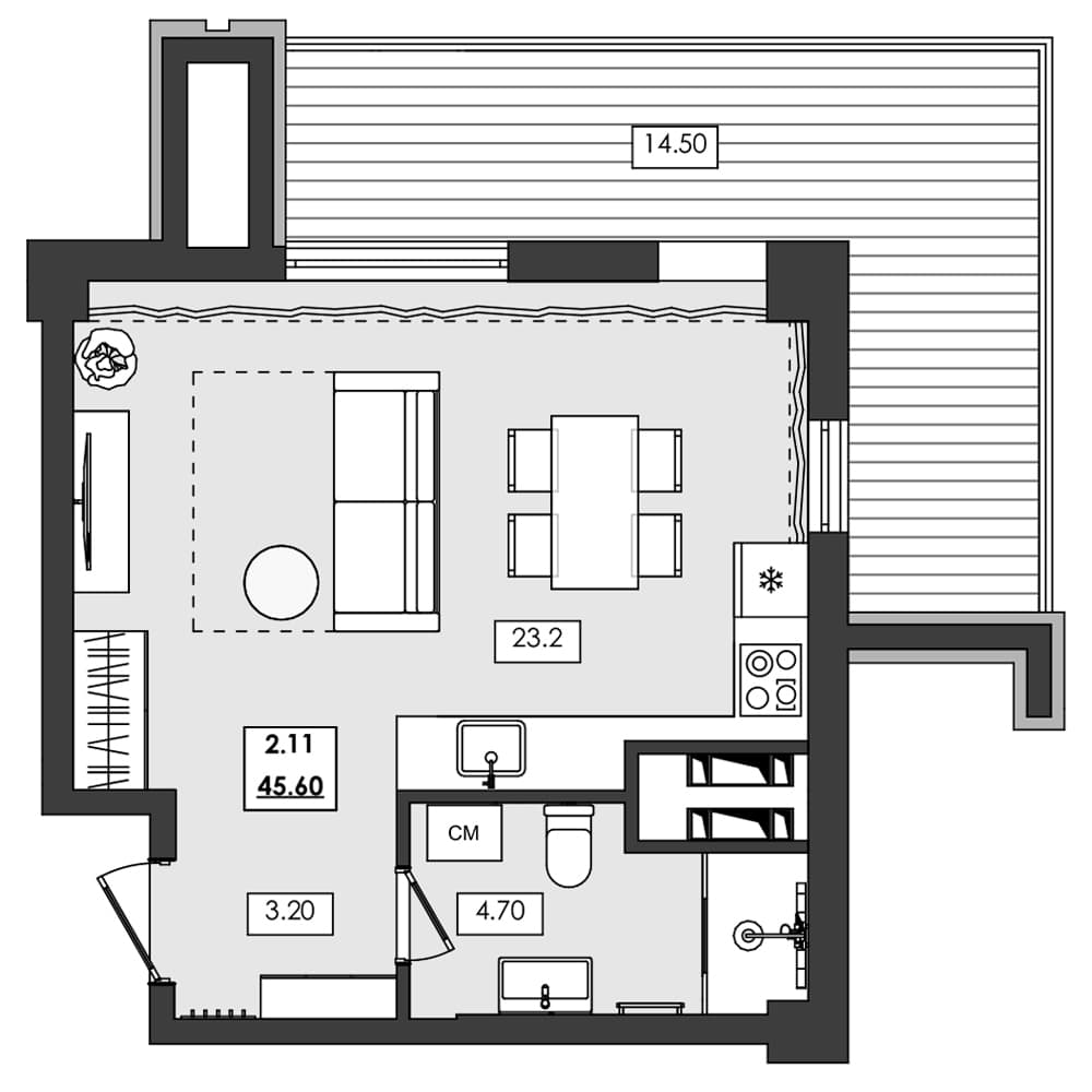 Студия, 31.1 м²