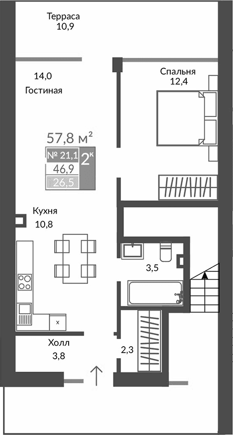 2-комн., 46.9 м²