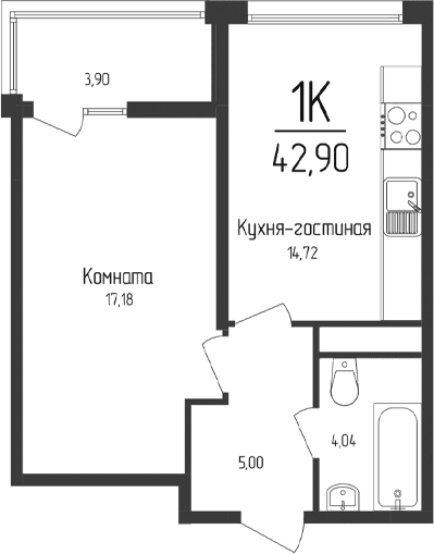 1-комн., 40.95 м²