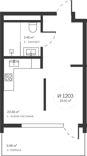 Студия, 26.12 м²