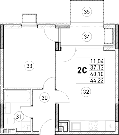 1-комн., 37.13 м²