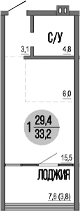 Студия, 29.4 м²