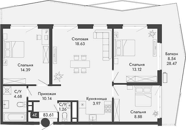 4-комн., 75.07 м²