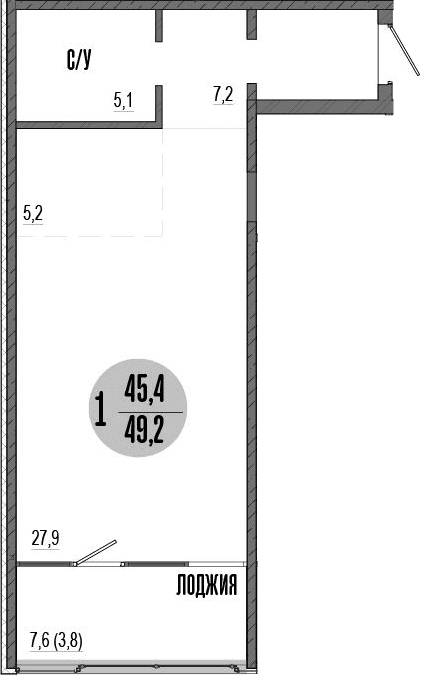 Студия, 45.4 м²