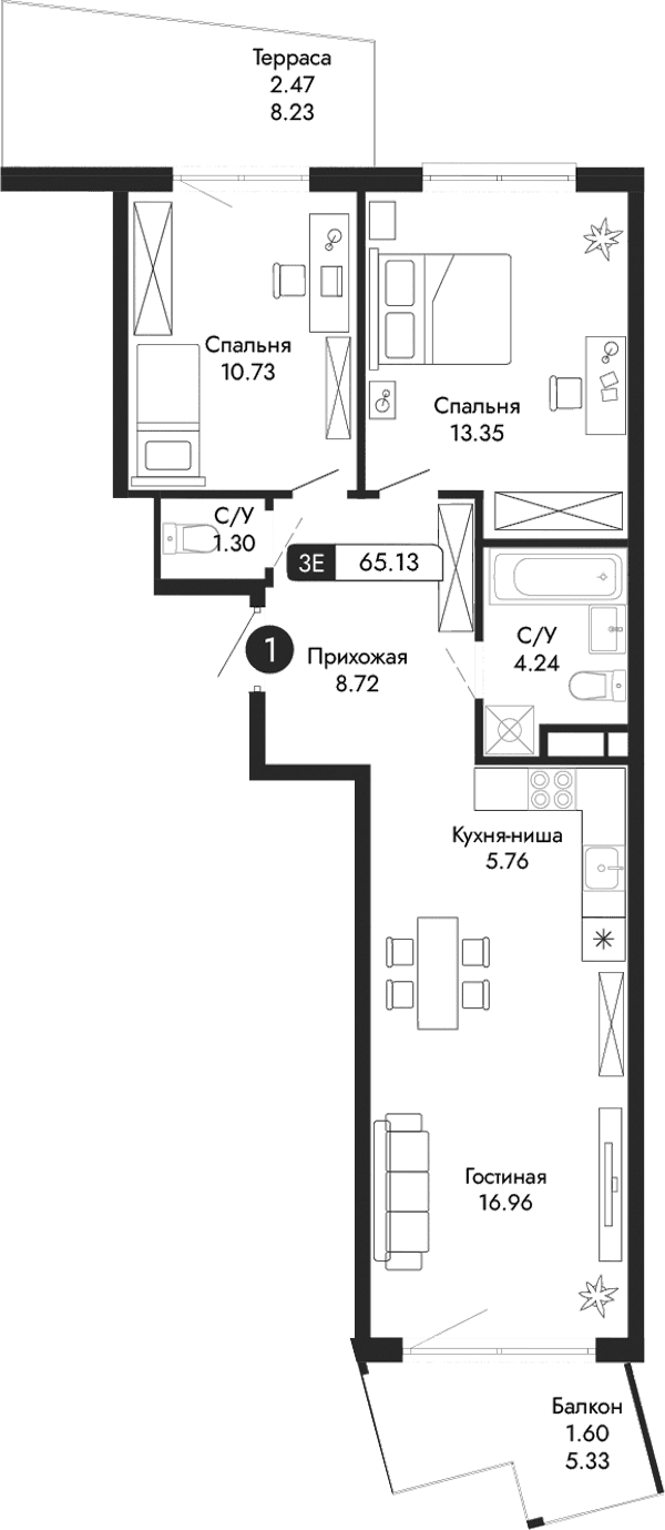 3-комн., 61.06 м²
