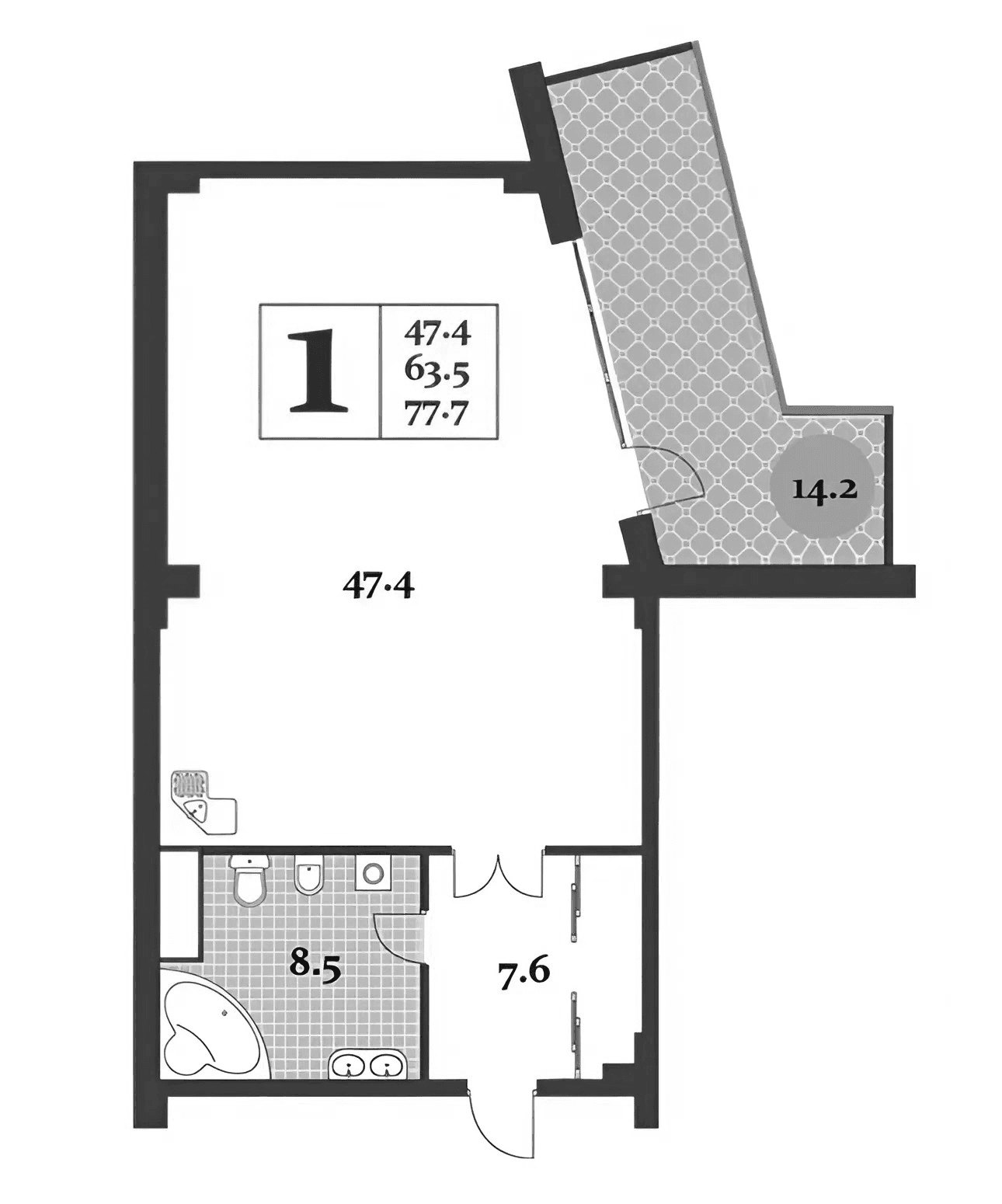 Студия, 63.5 м²