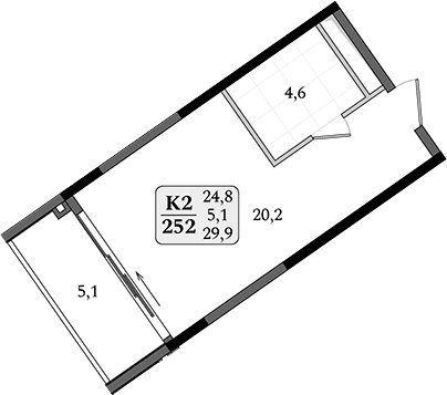 Студия, 24.8 м²