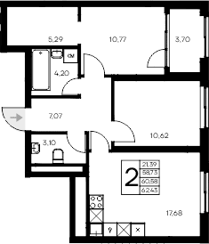 2-комн., 58.73 м²