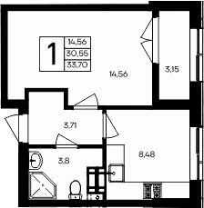 1-комн., 30.55 м²