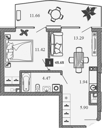 1-комн., 37.02 м²
