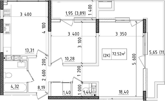 2-комн., 55.92 м²
