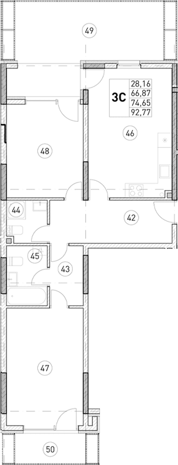 2-комн., 66.87 м²