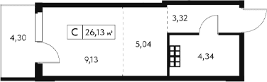 Студия, 21.83 м²