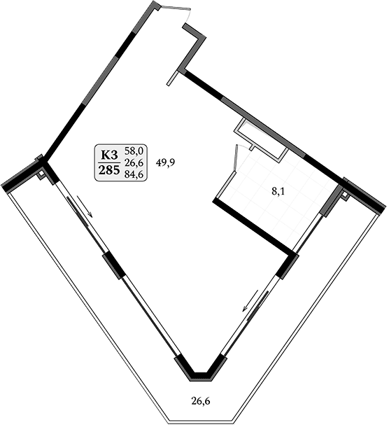 1-комн., 58 м²