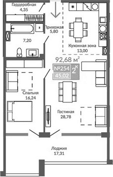 2-комн., 75.37 м²