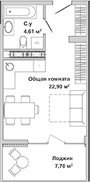 Студия, 27.51 м²
