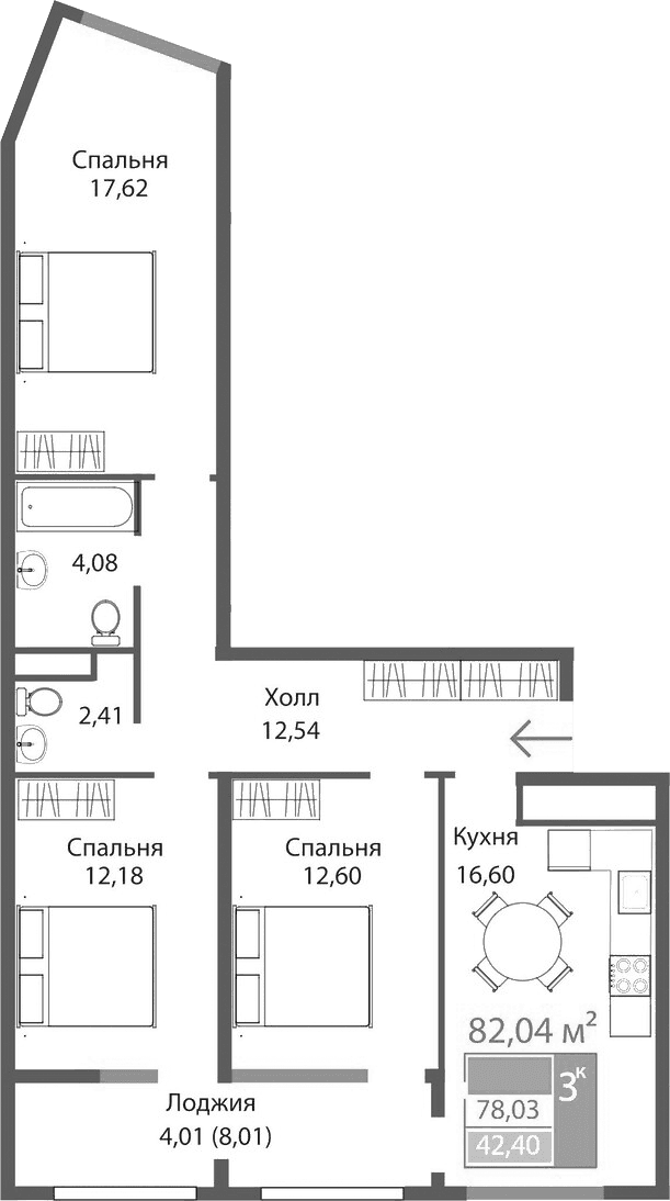 3-комн., 78.03 м²