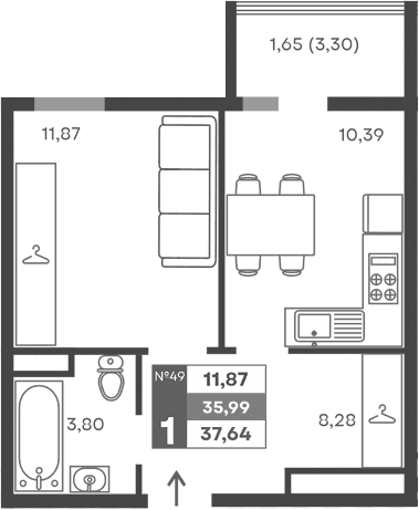 1-комн., 34.34 м²