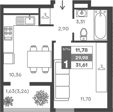 1-комн., 28.35 м²