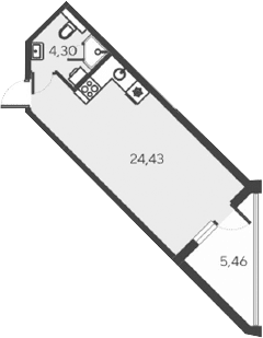 Студия, 28.73 м²