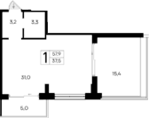 Студия, 37.5 м²