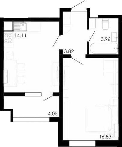 1-комн., 38.72 м²