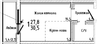 Студия, 27.8 м²