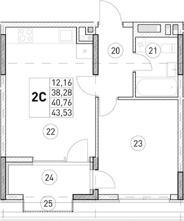 1-комн., 38.28 м²