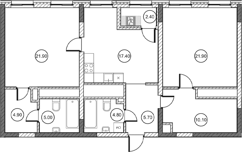 2-комн., 91.7 м²