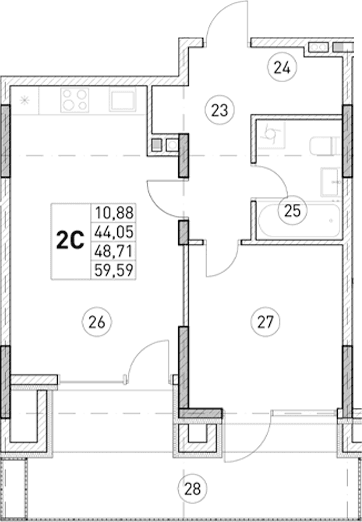 1-комн., 44.05 м²