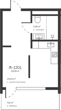 Студия, 26.49 м²
