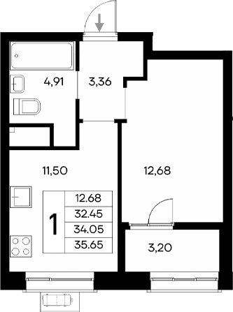 1-комн., 32.45 м²