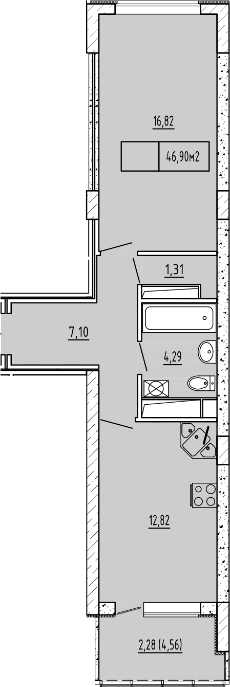 1-комн., 42.34 м²