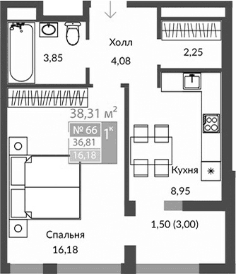 1-комн., 35.31 м²