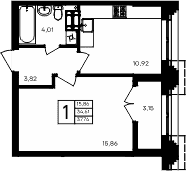 1-комн., 34.61 м²