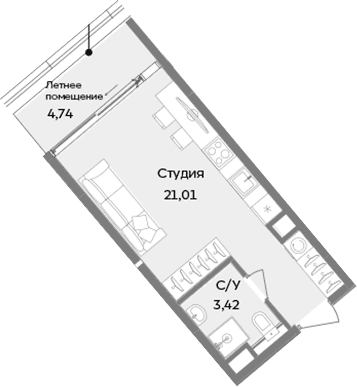 Студия, 24.43 м²