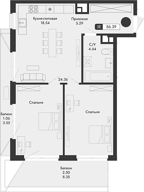 Своб. план., 52.83 м²