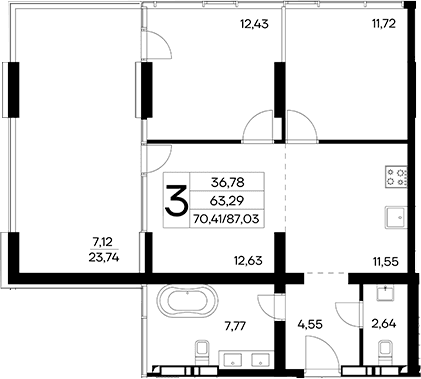 3-комн., 79.91 м²