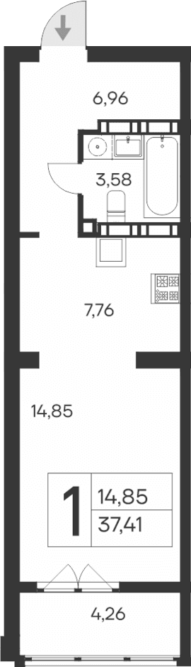 Студия, 33.15 м²