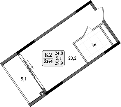 Студия, 24.8 м²