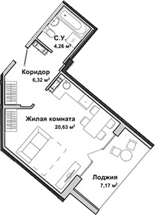 Студия, 31.13 м²