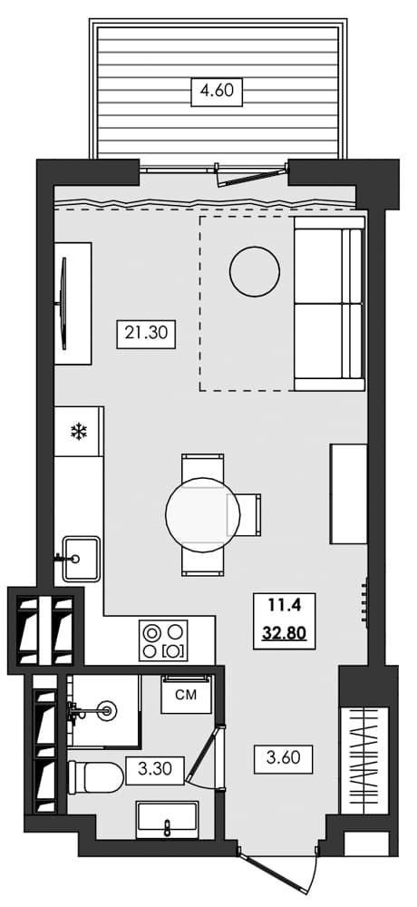 Студия, 28.2 м²